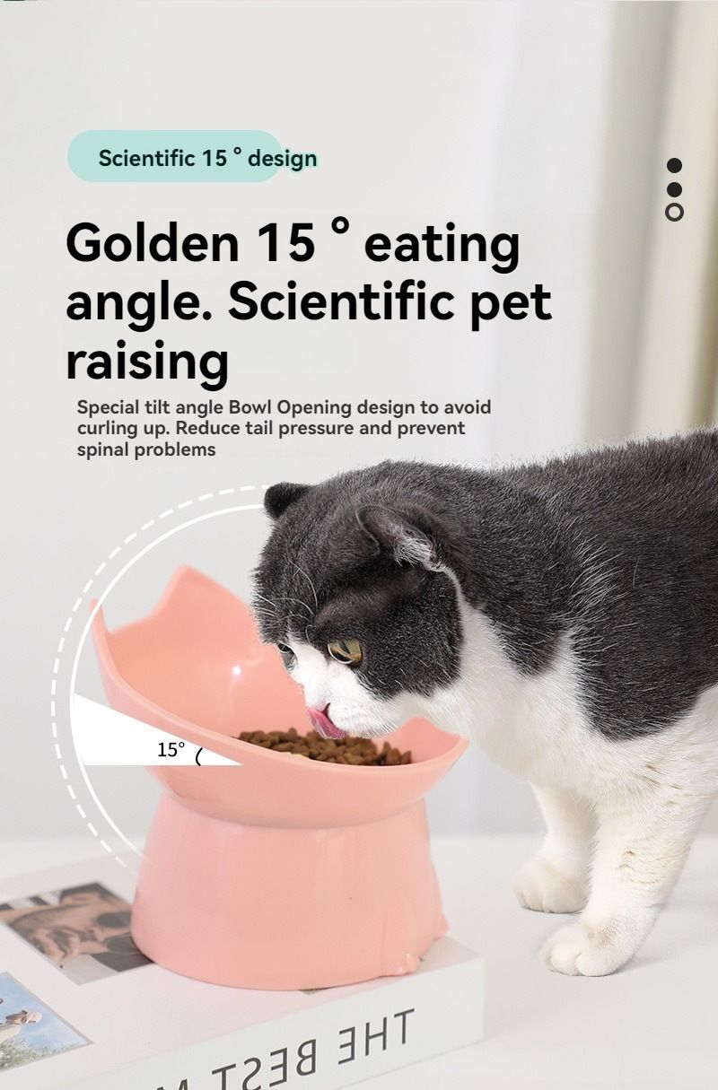 Raised Cat Bowl with Long Ears Large Capacity Tilted Food - KAZIPAWS