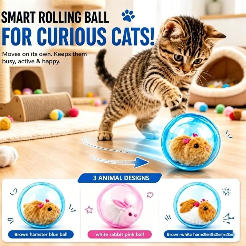 Electric Rolling Simulation Plush Toy for Cat Hamster - KAZIPAWS