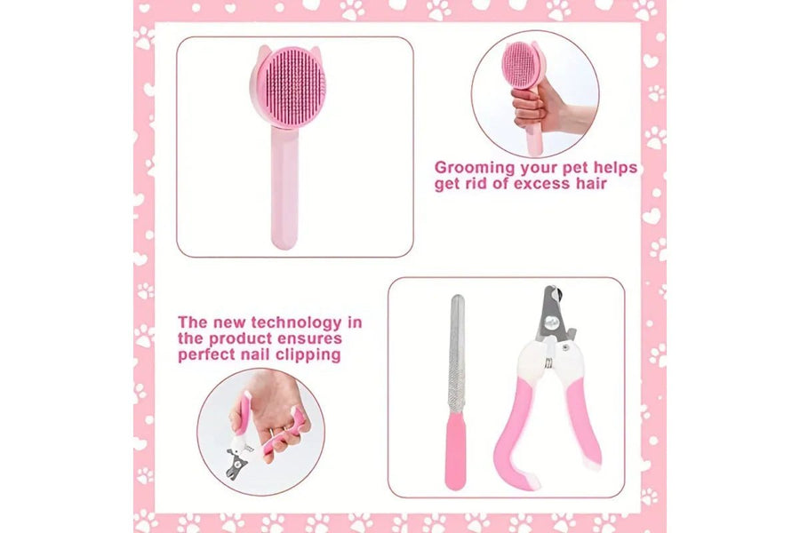 Pet Grooming Kit 8 Piece Nail Clipper File Deshedding Brush Flea Comb Toothbrush - Blue - KAZIPAWS