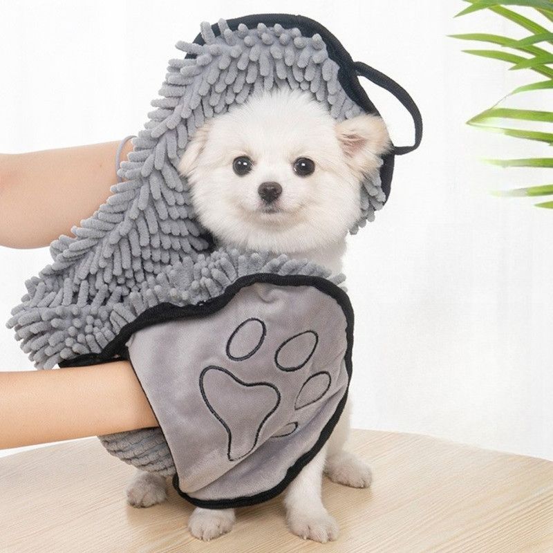 Hand-Insert Pet Absorbent Towel, Quick-Drying Bath Towel for Dogs & Cats—Gray - KAZIPAWS