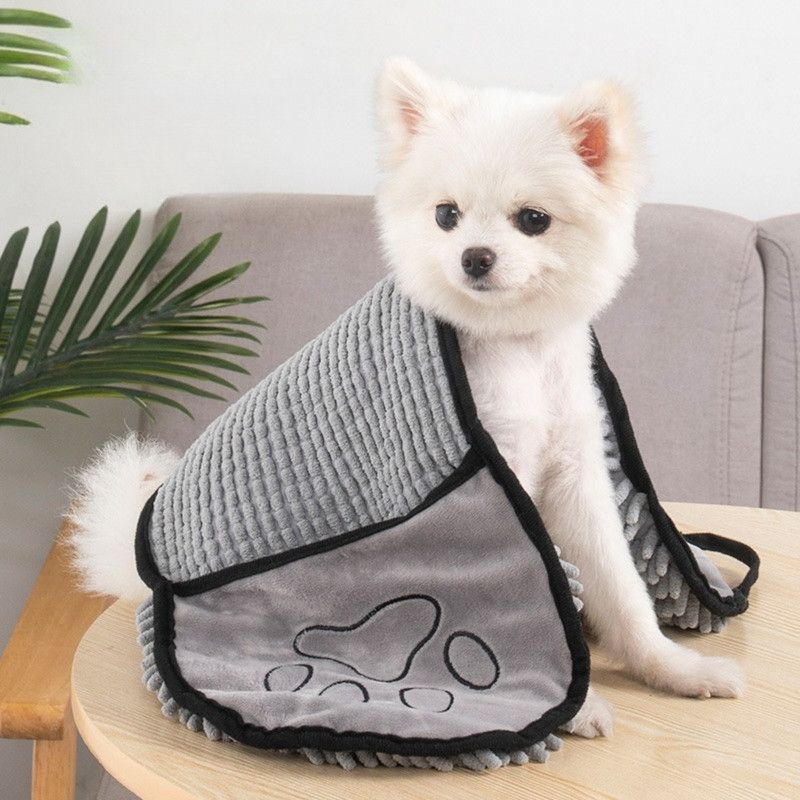Hand-Insert Pet Absorbent Towel, Quick-Drying Bath Towel for Dogs & Cats—Gray - KAZIPAWS