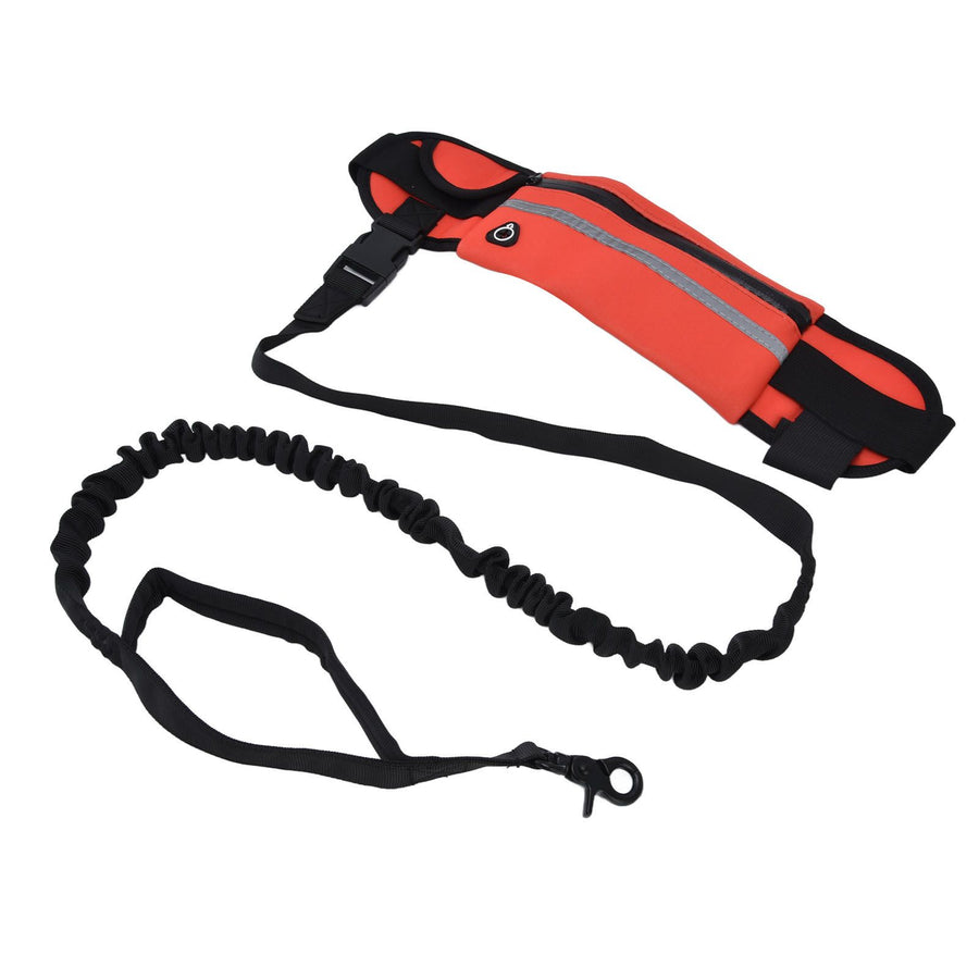 Hands Free Dog Leash Detachable Zipper Bag Reflective Strip Design Hands Free Flexible Waist Dog Leash for WalkingRed - KAZIPAWS