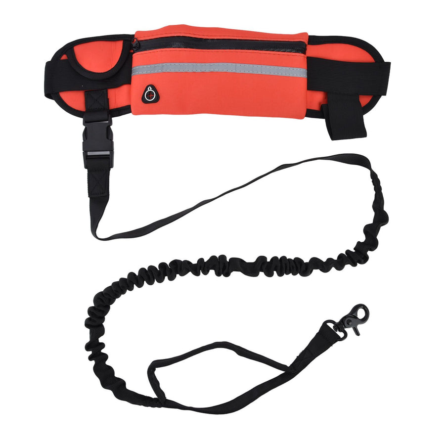 Hands Free Dog Leash Detachable Zipper Bag Reflective Strip Design Hands Free Flexible Waist Dog Leash for WalkingRed - KAZIPAWS