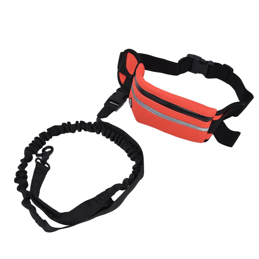 Hands Free Dog Leash Detachable Zipper Bag Reflective Strip Design Hands Free Flexible Waist Dog Leash for WalkingRed - KAZIPAWS