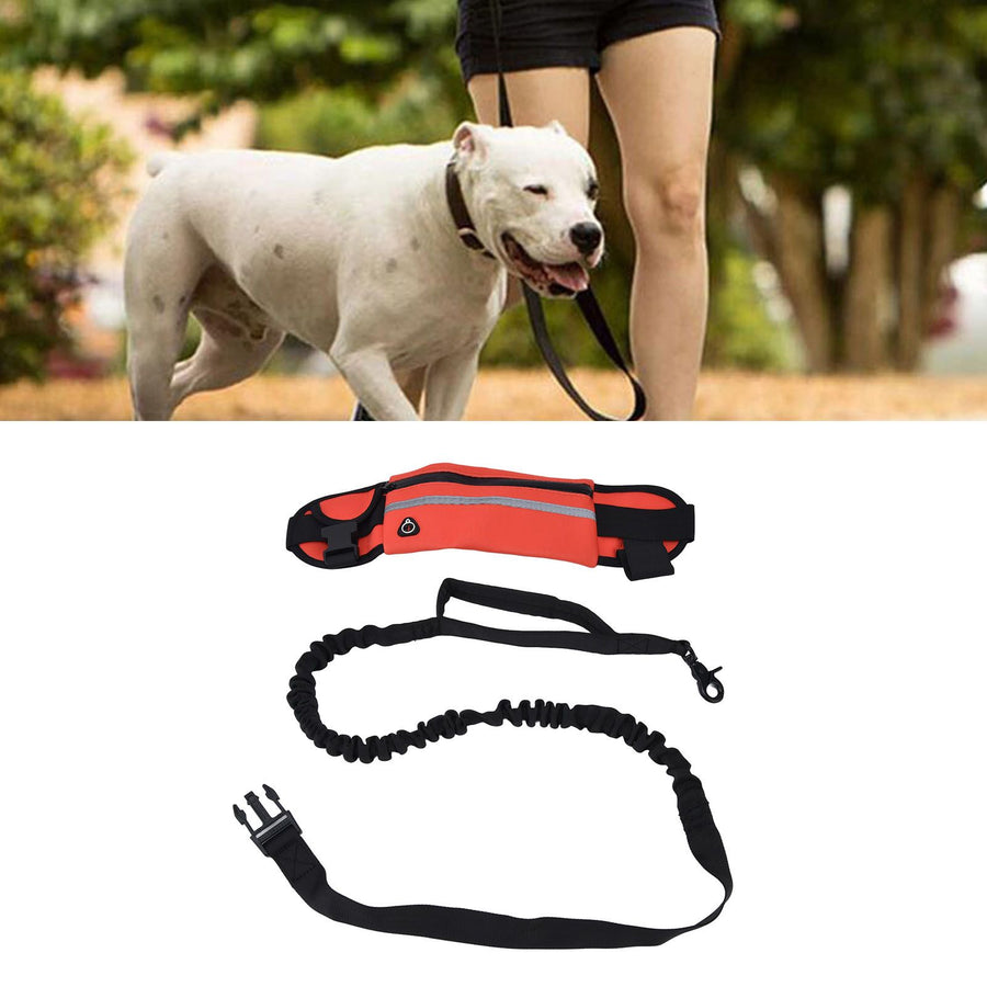 Hands Free Dog Leash Detachable Zipper Bag Reflective Strip Design Hands Free Flexible Waist Dog Leash for WalkingRed - KAZIPAWS