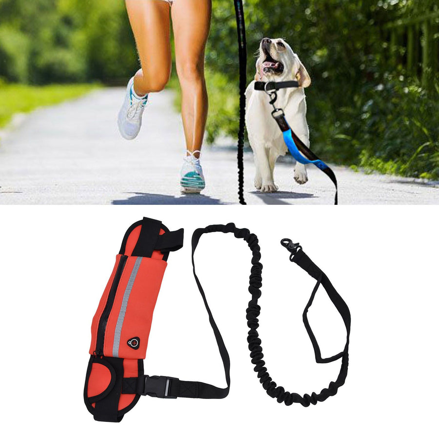 Hands Free Dog Leash Detachable Zipper Bag Reflective Strip Design Hands Free Flexible Waist Dog Leash for WalkingRed - KAZIPAWS