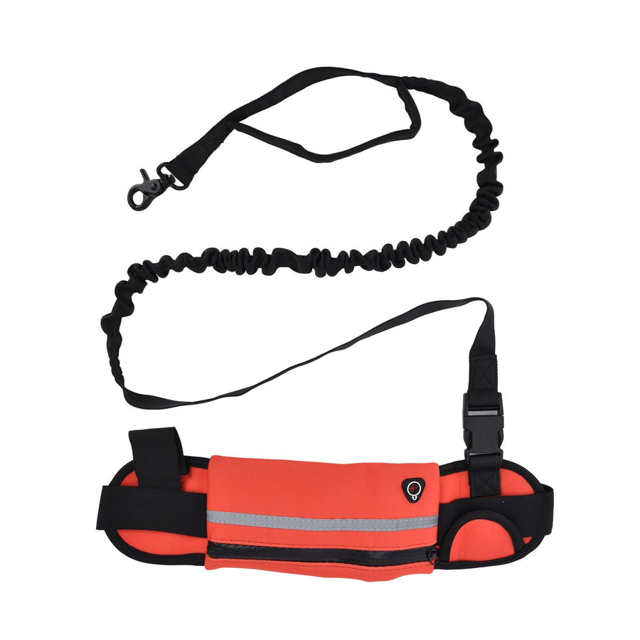 Hands Free Dog Leash Detachable Zipper Bag Reflective Strip Design Hands Free Flexible Waist Dog Leash for WalkingRed - KAZIPAWS