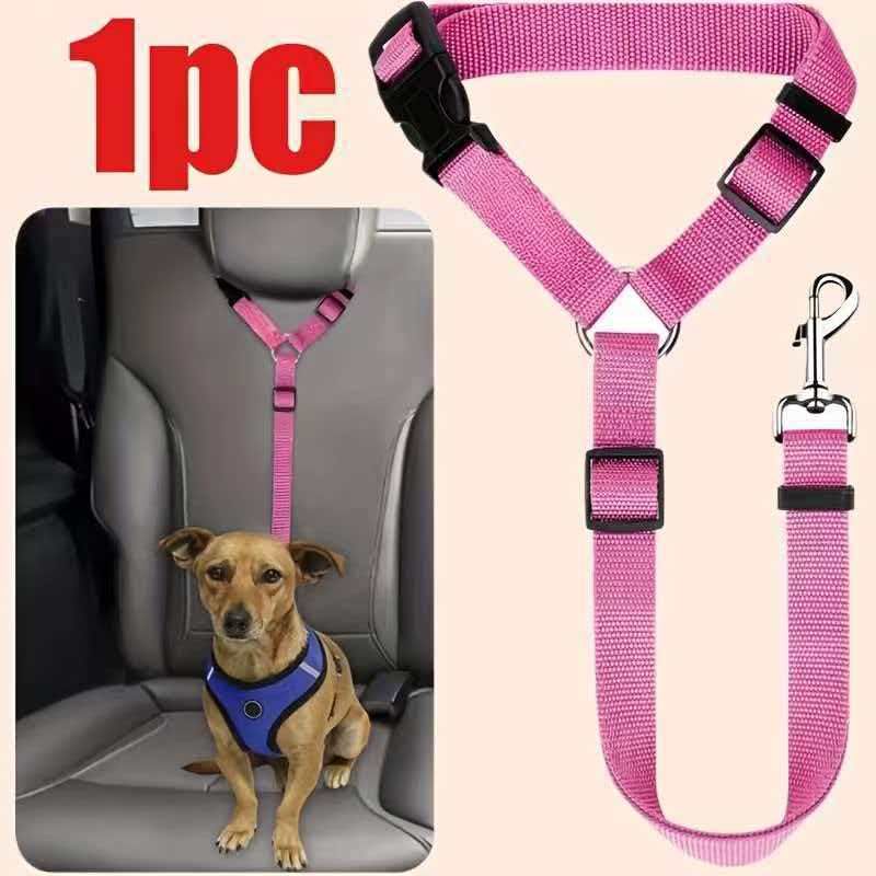 Adjustable Dog Car Seat Belt – Elastic Safety Lead with Secure Clip – Deep Pink - KAZIPAWS