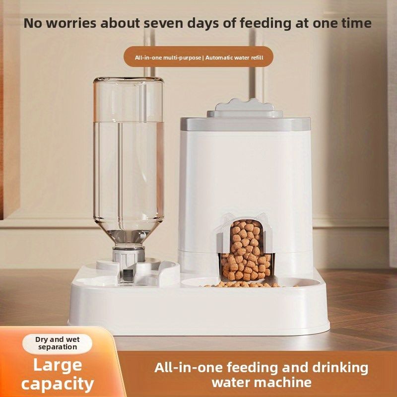 Automatic Pet Feeder and Water Dispenser Combo, 7-Day Capacity for Cats and Small Dogs, Self-Refilling Water Bowl with Gravity Flow, No Battery Needed - KAZIPAWS