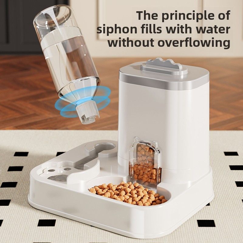 Automatic Pet Feeder and Water Dispenser Combo, 7-Day Capacity for Cats and Small Dogs, Self-Refilling Water Bowl with Gravity Flow, No Battery Needed, Modern White Design with Sturdy Base (Pink) - KAZIPAWS