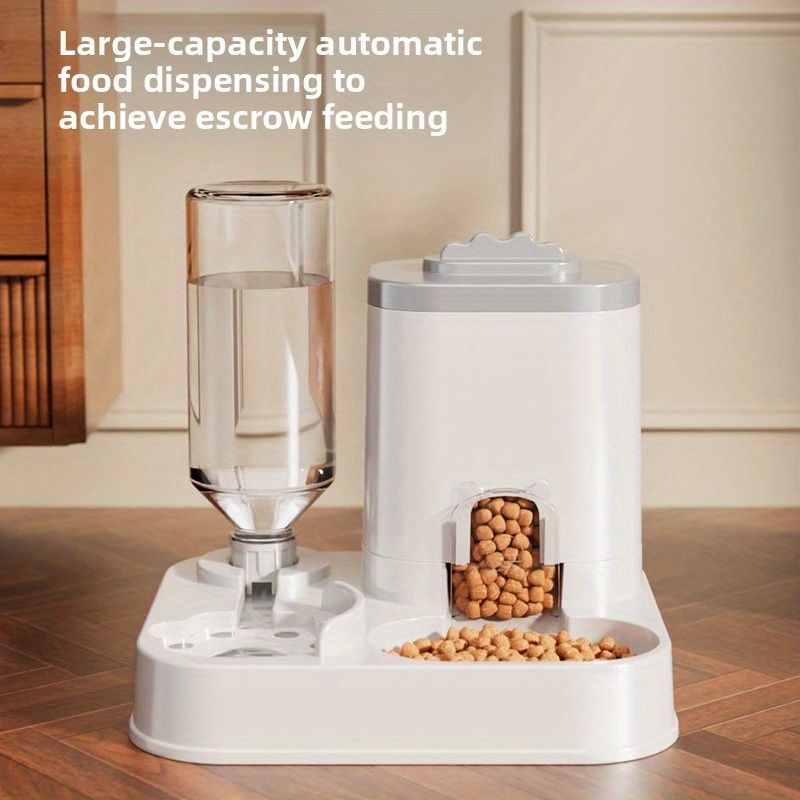Automatic Pet Feeder and Water Dispenser Combo, 7-Day Capacity for Cats and Small Dogs, Self-Refilling Water Bowl with Gravity Flow, No Battery Needed, Modern White Design with Sturdy Base (Pink) - KAZIPAWS