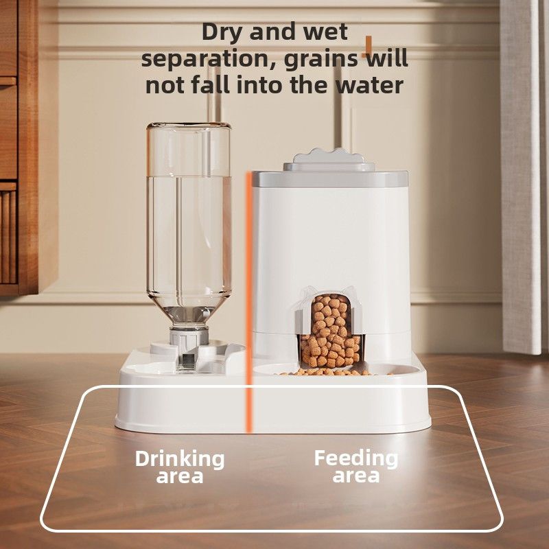 Automatic Pet Feeder and Water Dispenser Combo, 7-Day Capacity for Cats and Small Dogs, Self-Refilling Water Bowl with Gravity Flow, No Battery Needed, Modern White Design with Sturdy Base (Pink) - KAZIPAWS