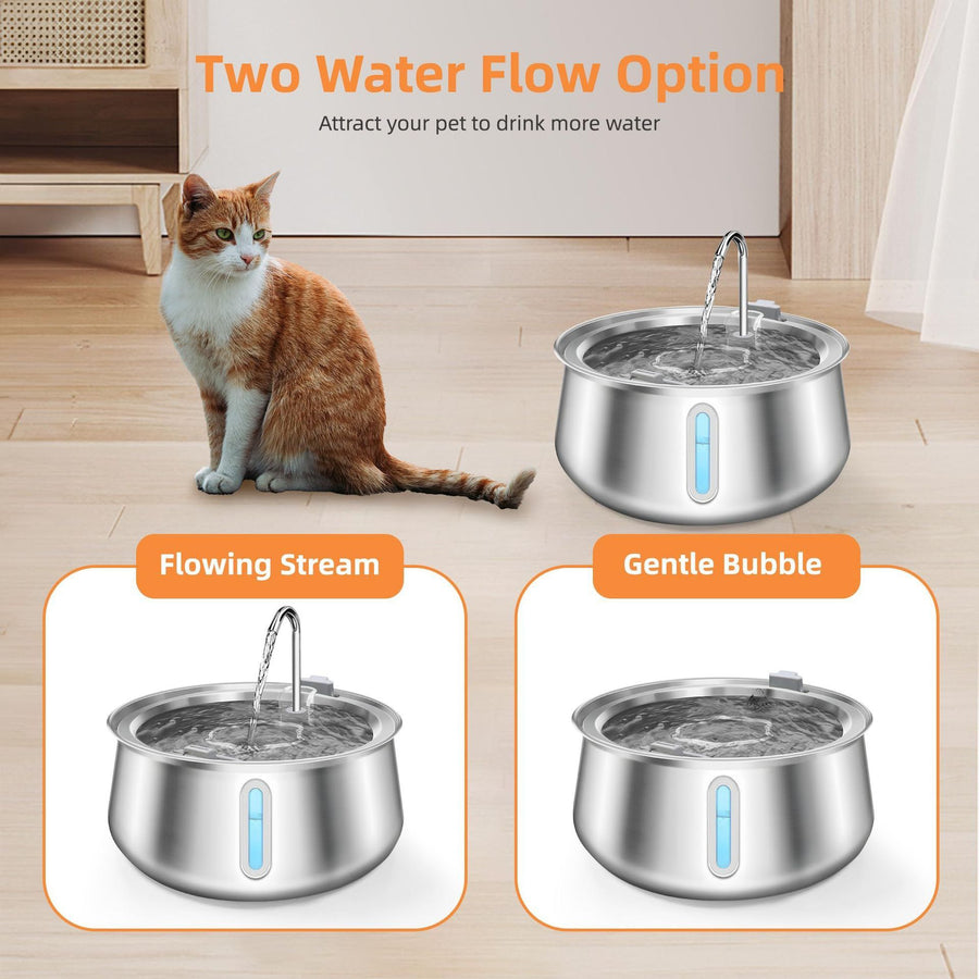 304 Stainless Steel Automatic Pet Water Fountain, 4L Cat Water Dispenser with Transparent Window, Dual Flow Modes, Activated Carbon Filter, Low Noise USB Pump for Indoor Cats and Dogs (C) - KAZIPAWS