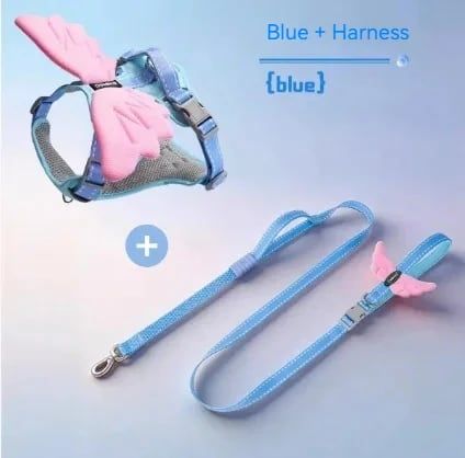 Angel & Devil Wing Dog Harness - Blue Harness and Leash Set
