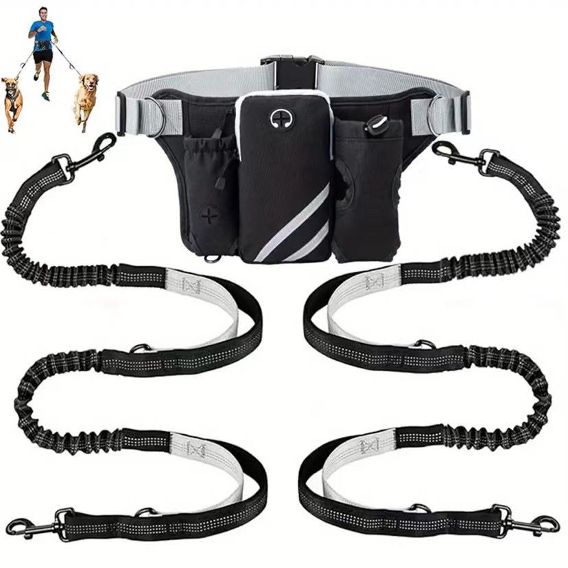 Hands Free Dual Dog Leash Waist Pack - Light Grey