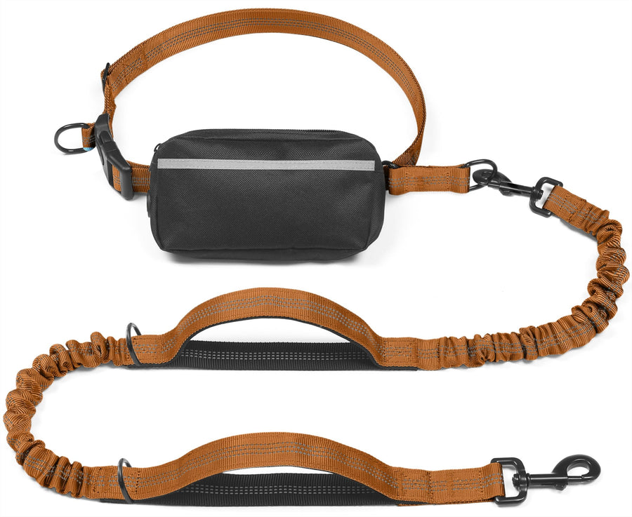 Hands-Free Dog Leash with Waist Belt and Storage Pouch, Shock-Absorbing Bungee Leash for Running, Walking, and Outdoor Adventures, Reflective Safety Design for Night Walks (Purple) - KAZIPAWS
