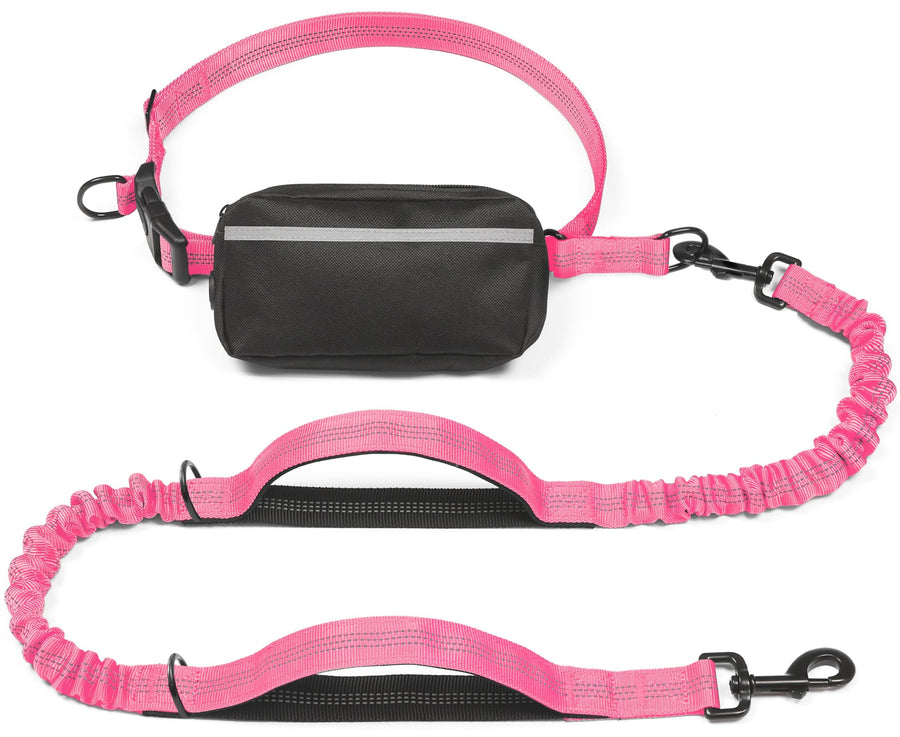 Hands-Free Dog Leash with Waist Belt and Storage Pouch, Shock-Absorbing Bungee Leash for Running, Walking, and Outdoor Adventures, Reflective Safety Design for Night Walks (Purple) - KAZIPAWS
