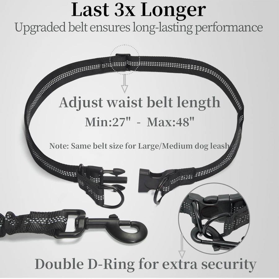 Hands-Free Dog Leash with Waist Belt and Storage Pouch, Shock-Absorbing Bungee Leash for Running, Walking, and Outdoor Adventures, Reflective Safety Design for Night Walks (Purple) - KAZIPAWS