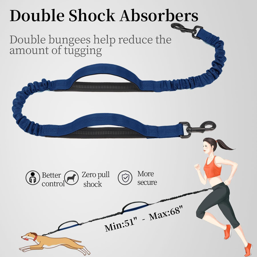 Hands-Free Dog Leash with Waist Belt and Storage Pouch, Shock-Absorbing Bungee Leash for Running, Walking, and Outdoor Adventures, Reflective Safety Design for Night Walks (Purple) - KAZIPAWS