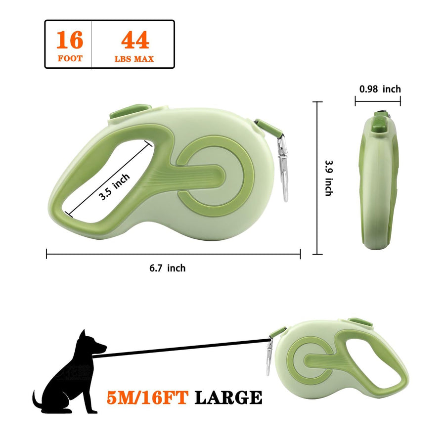 Retractable Dog Leash,16ft FT Dog Walking Leash,360° Tangle-Free Strong Reflective Nylon Tape,One-Handed Brake(Green) - KAZIPAWS