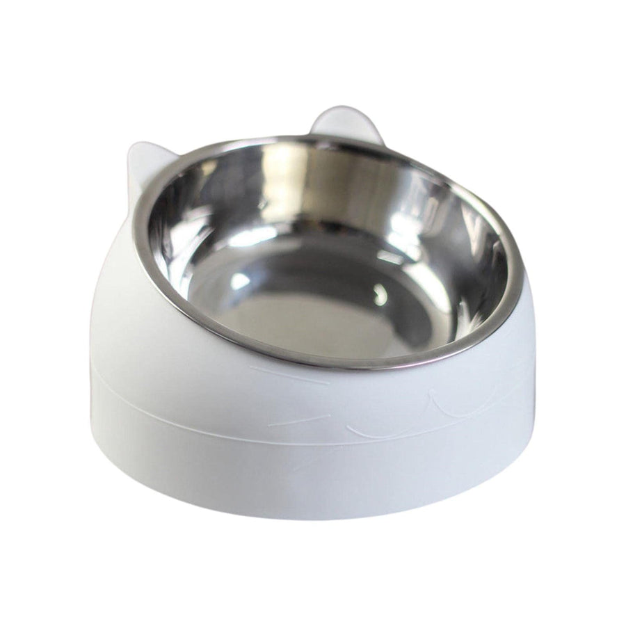 Pet Feeder Raised Water Food Feeder Stainless Steel Tilted Elevated Drinking Non Slip Single Bowl for Cat Dog for Small White - KAZIPAWS