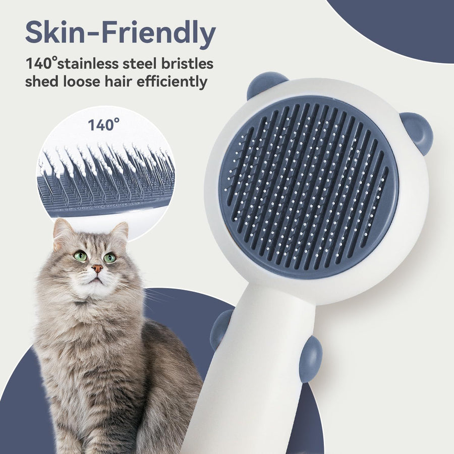 Cat Brush for Shedding, Dog Brush, Pet Grooming Self Cleaning Brush for Cats & Dogs, Cat Deshedding Brush Easily Removes (Blue) - KAZIPAWS