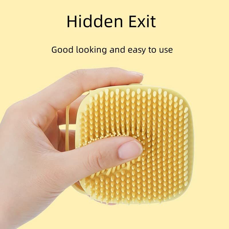 Bath Massage Brush with Soap and Shampoo Dispenser Soft Silicone Bristle for Long Short Haired Dogs Cats Shower (Yellow) - KAZIPAWS