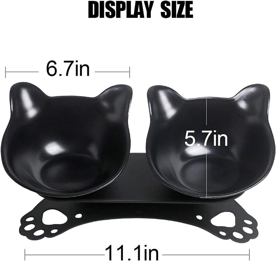 Elevated Cat Bowls,Double Cat Dog Bowls,15°Tilted Raised Cat Bowls,Cat Food Bowls Protective Cat Feeder Bowl for and Small Dogs - KAZIPAWS