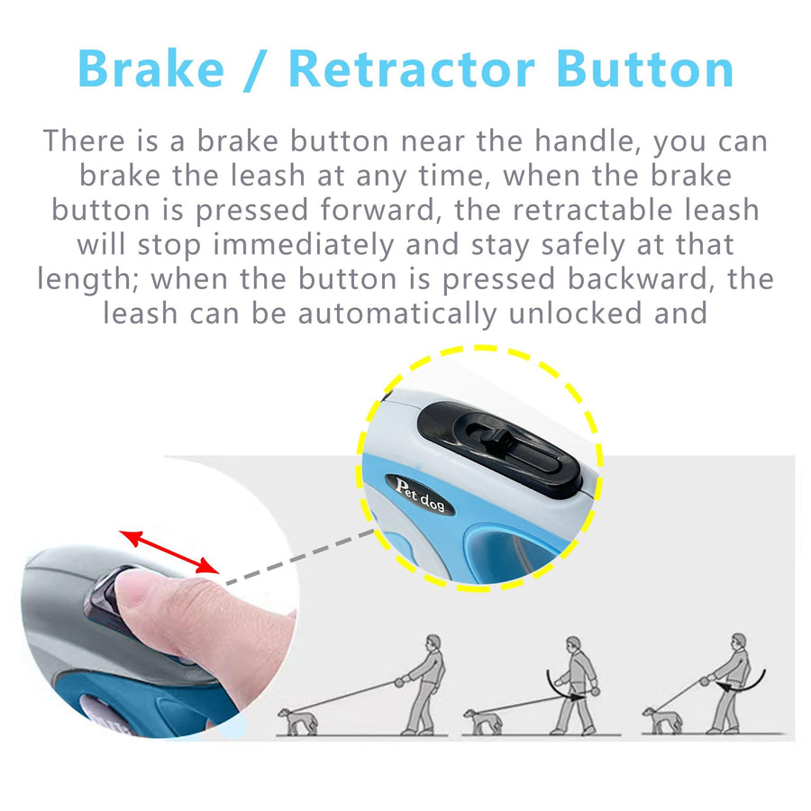 Retractable Dog Leash,Outdoor Dog Walking Leash, One-Hand Brake, Pause, Locking, Anti-Tangle, for Small to Medium Dogs or Cats - KAZIPAWS