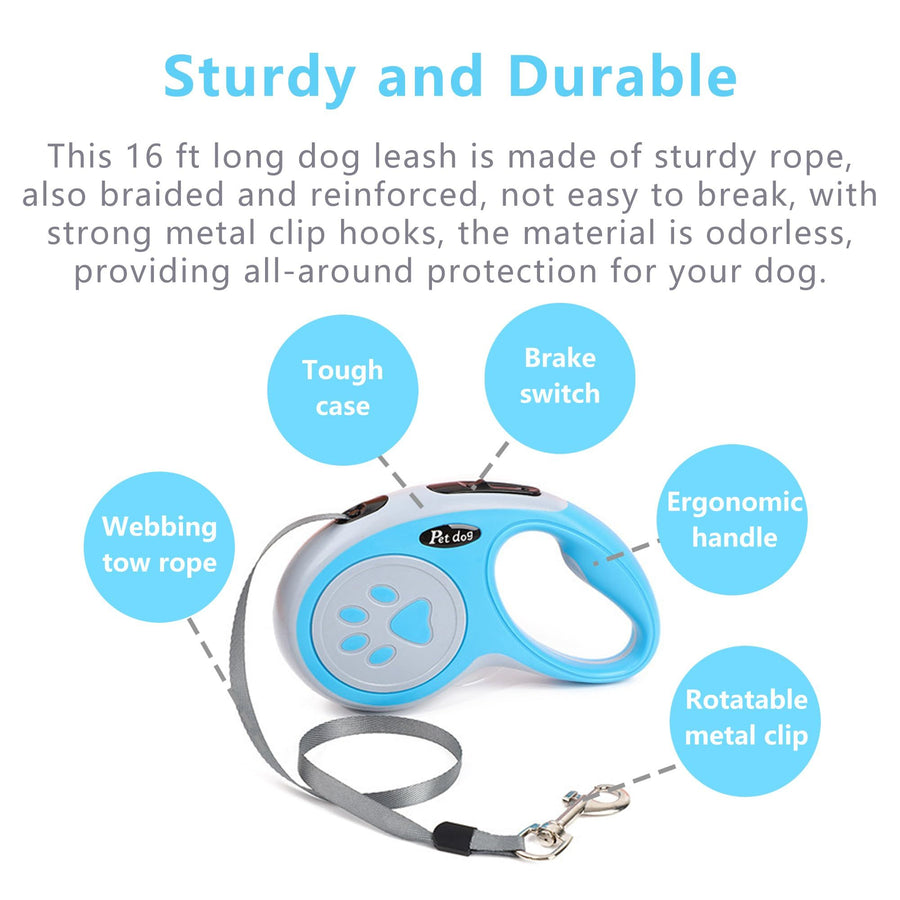 Retractable Dog Leash,Outdoor Dog Walking Leash, One-Hand Brake, Pause, Locking, Anti-Tangle, for Small to Medium Dogs or Cats - KAZIPAWS