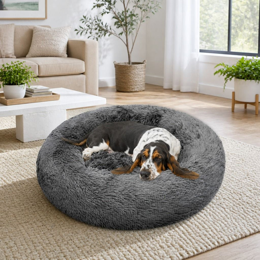 Calming Donut Dog Bed – Warm Plush Round Nest, Non-Slip (4 Colours, 2 Sizes) - KAZIPAWS