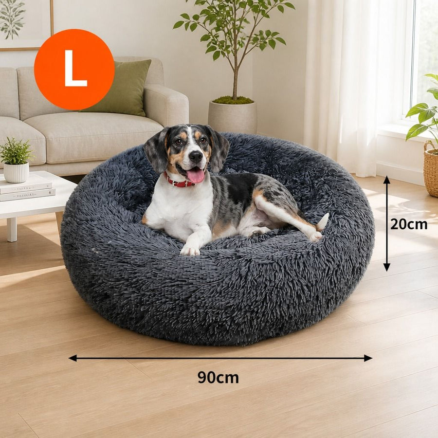 Calming Donut Dog Bed – Warm Plush Round Nest, Non-Slip (4 Colours, 2 Sizes) - KAZIPAWS