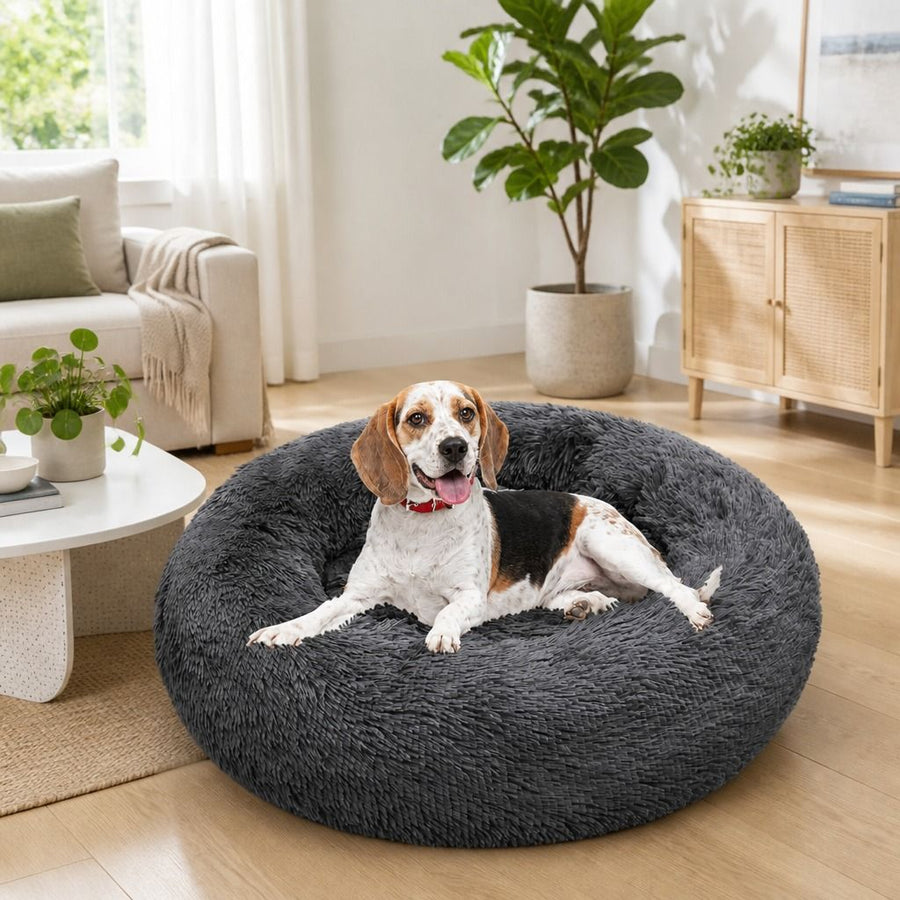 Calming Donut Dog Bed – Warm Plush Round Nest, Non-Slip (4 Colours, 2 Sizes) - KAZIPAWS