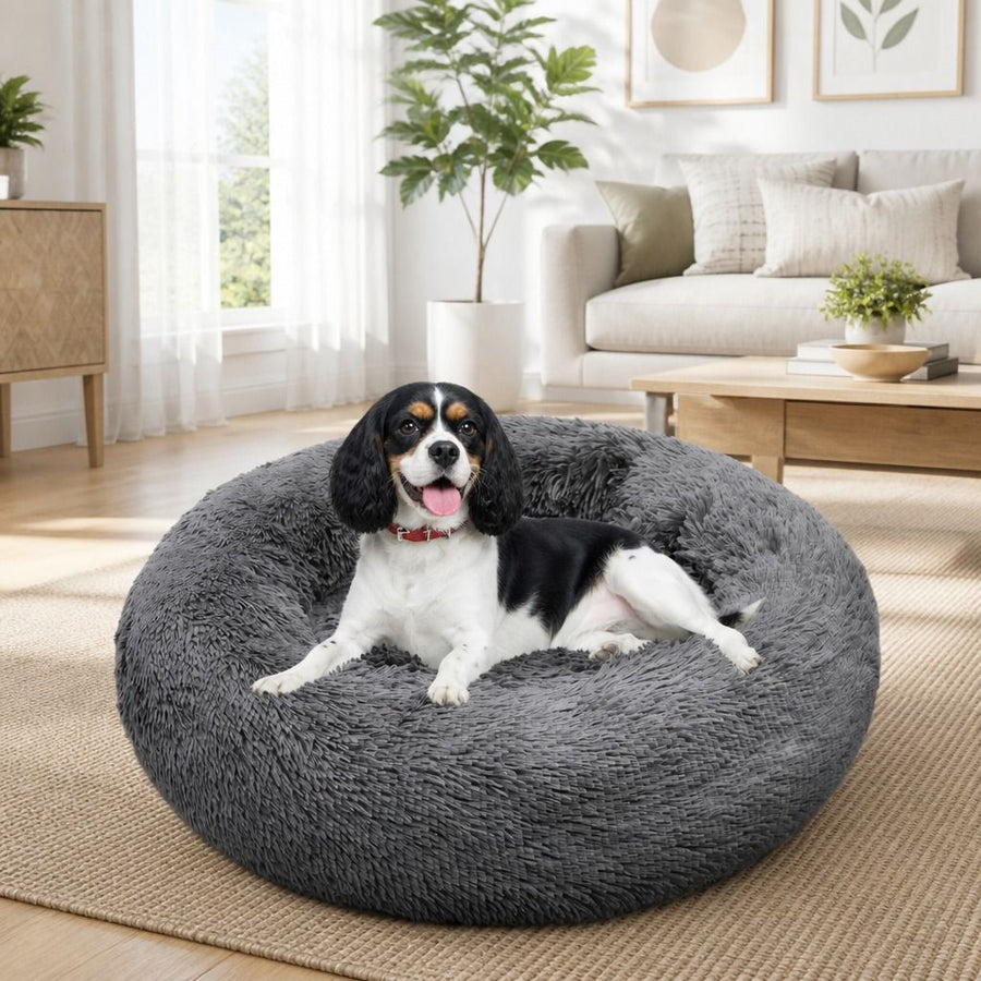 Calming Donut Dog Bed – Warm Plush Round Nest, Non-Slip (4 Colours, 2 Sizes) - KAZIPAWS