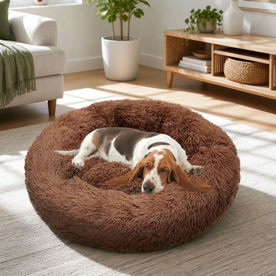Calming Donut Dog Bed – Warm Plush Round Nest, Non-Slip (4 Colours, 2 Sizes) - KAZIPAWS