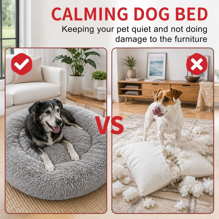 Pet Dog Bed Bedding Warm Plush Round Comfort Nest - KAZIPAWS