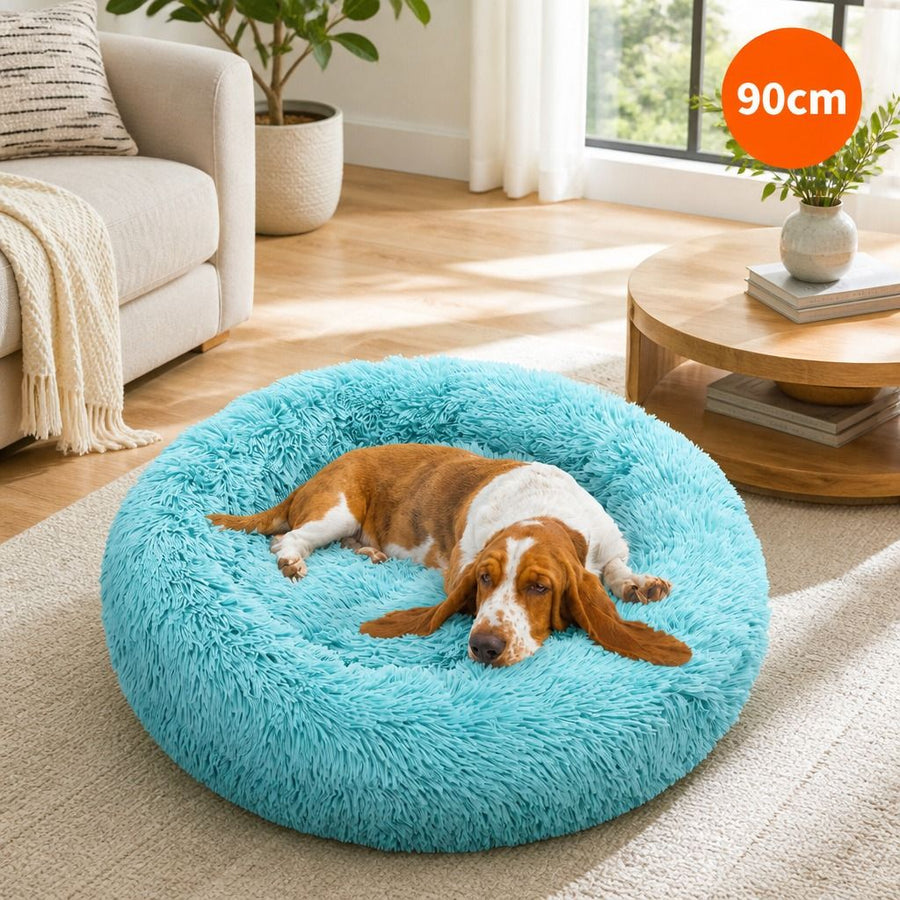 Calming Donut Dog Bed – Warm Plush Round Nest, Non-Slip (4 Colours, 2 Sizes) - KAZIPAWS
