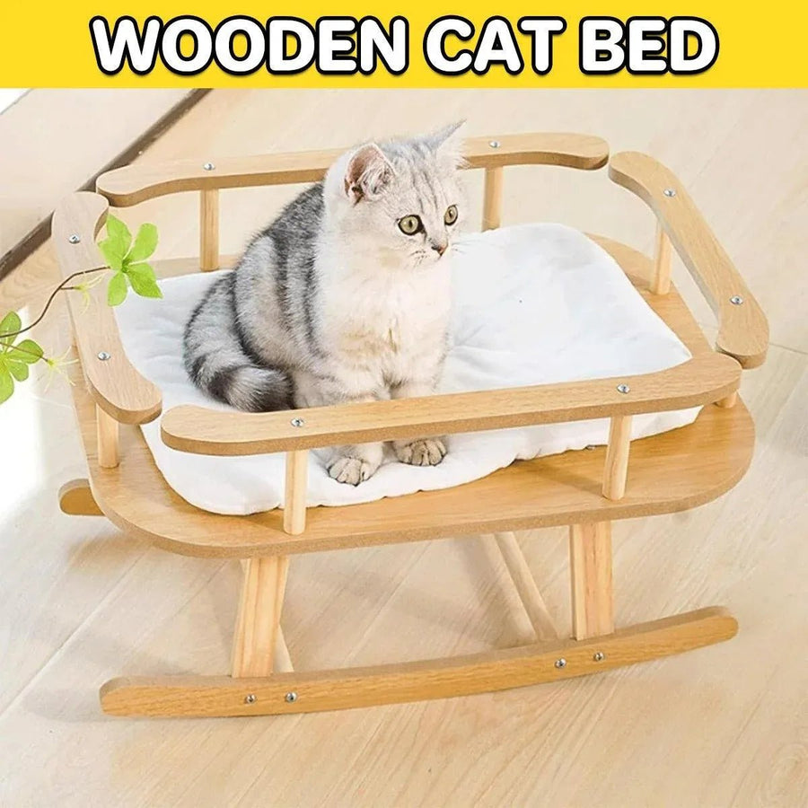 Wooden Cat Bed Simple Rocking Bed Comfortable Elevated - KAZIPAWS