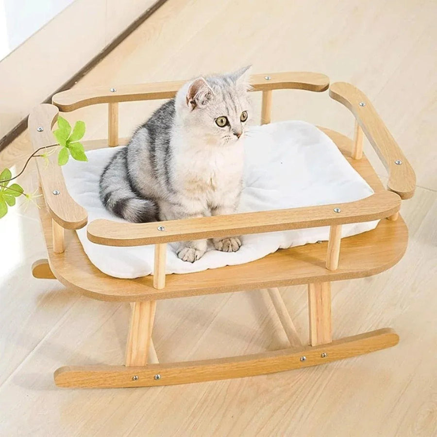 Wooden Cat Bed Simple Rocking Bed Comfortable Elevated - KAZIPAWS