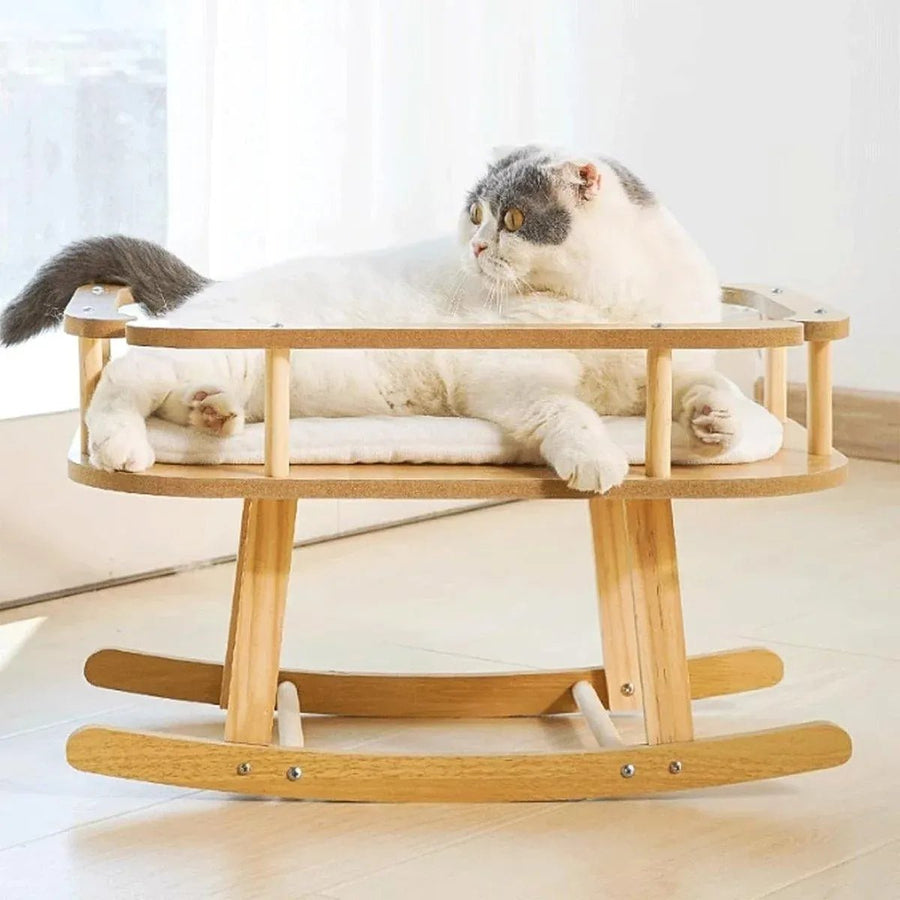 Wooden Cat Bed Simple Rocking Bed Comfortable Elevated - KAZIPAWS
