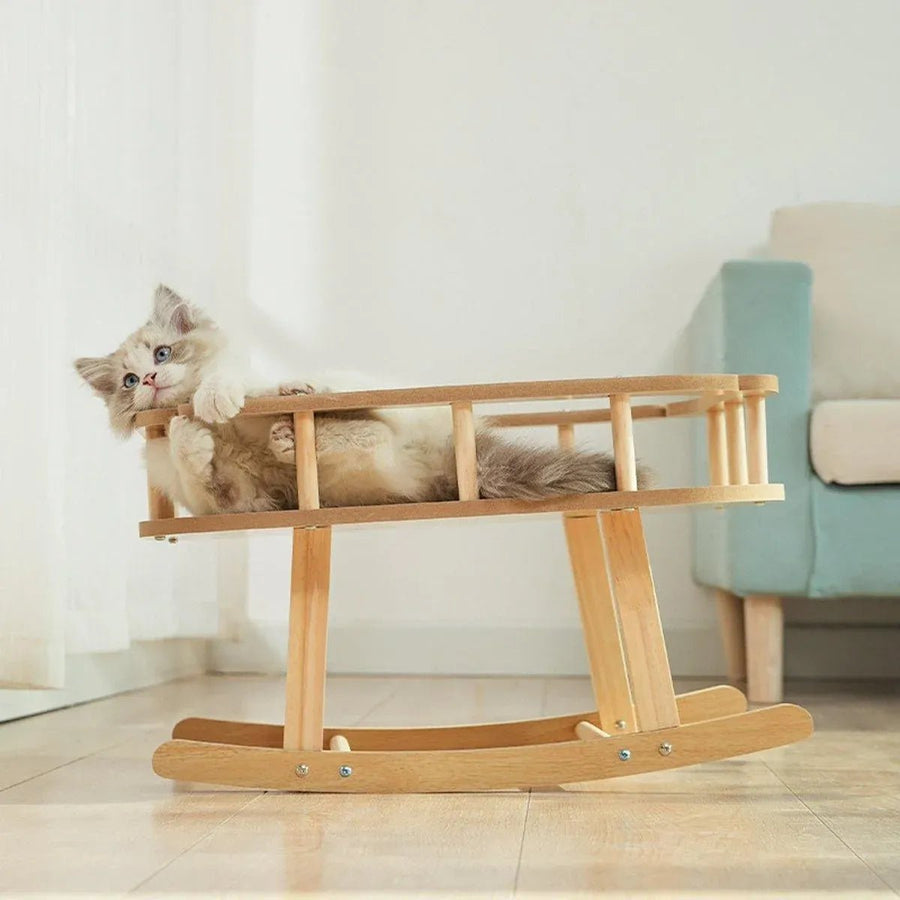 Wooden Cat Bed Simple Rocking Bed Comfortable Elevated - KAZIPAWS