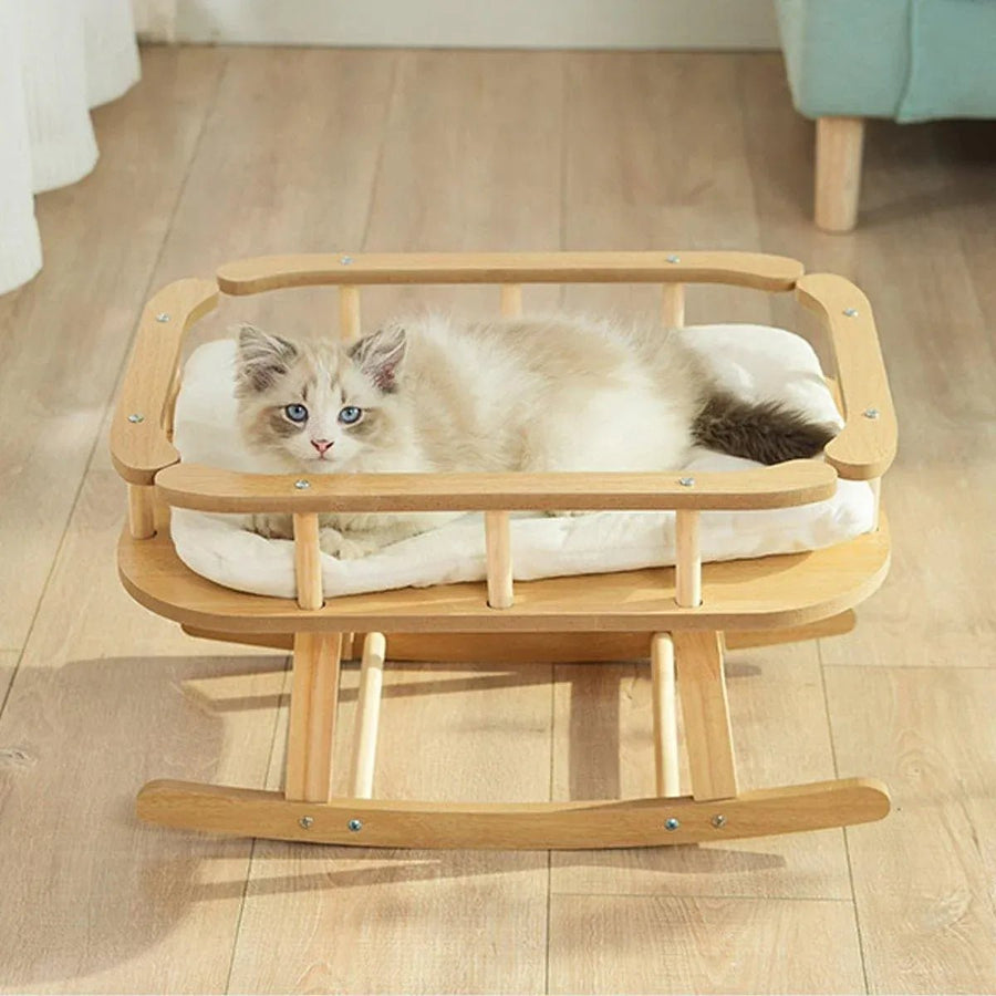 Wooden Cat Bed Simple Rocking Bed Comfortable Elevated - KAZIPAWS