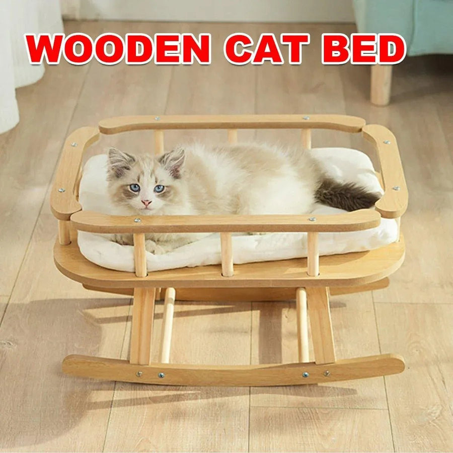 Wooden Cat Bed Simple Rocking Bed Comfortable Elevated - KAZIPAWS