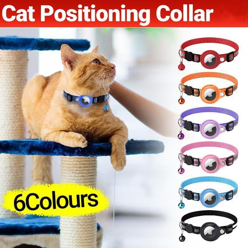 Reflective Cat & Small Dog Collar with AirTag Holder – Breakaway Buckle & Bell – Pink - KAZIPAWS