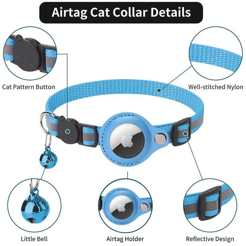 Reflective Cat & Small Dog Collar with AirTag Holder – Breakaway Buckle & Bell – Pink - KAZIPAWS