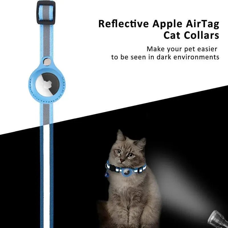 Reflective Cat & Small Dog Collar with AirTag Holder – Breakaway Buckle & Bell – Pink - KAZIPAWS