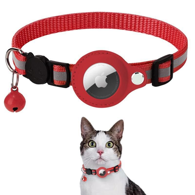Reflective Cat & Small Dog Collar with AirTag Holder – Breakaway Buckle & Bell – Pink - KAZIPAWS