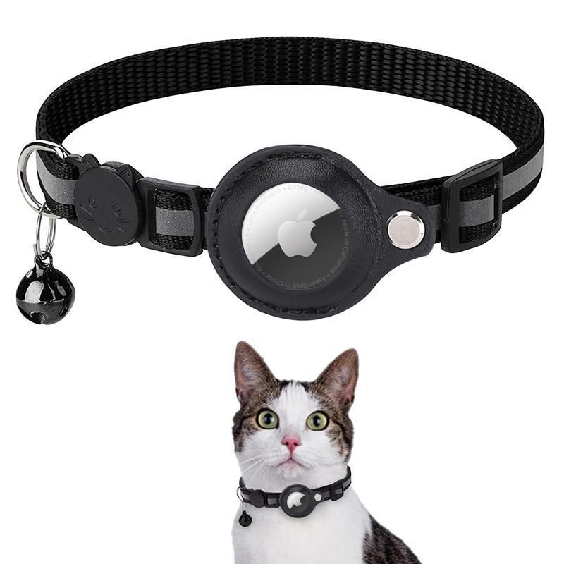Reflective Cat & Small Dog Collar with AirTag Holder – Breakaway Buckle & Bell – Pink - KAZIPAWS