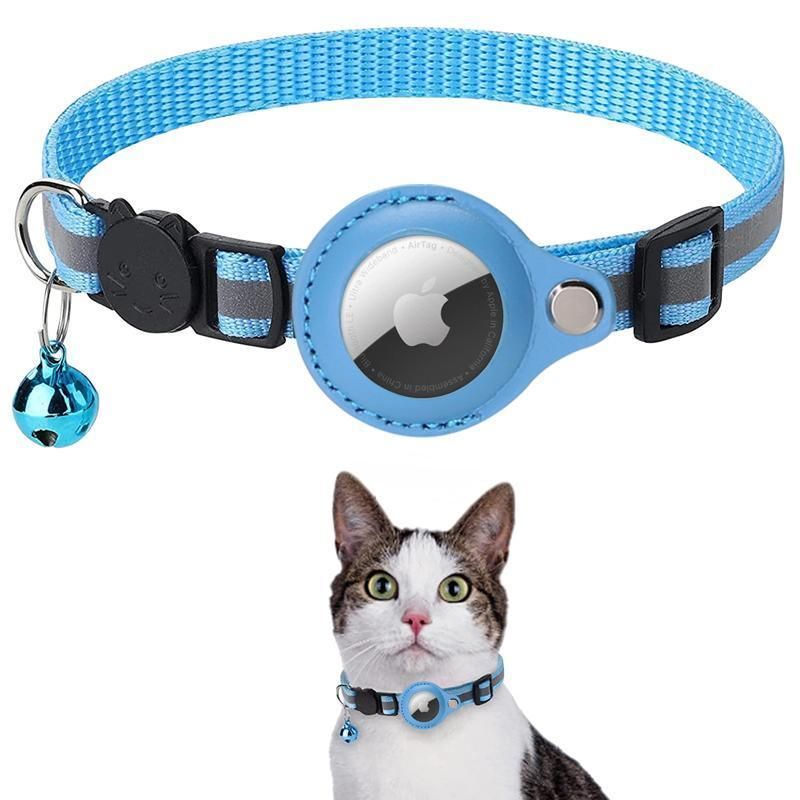 Reflective Cat & Small Dog Collar with AirTag Holder – Breakaway Buckle & Bell – Pink - KAZIPAWS