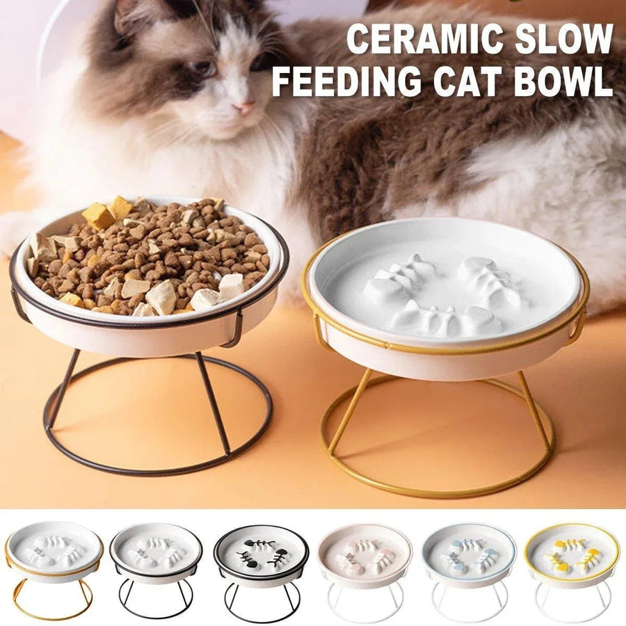 Ceramic Cat Bowl Slow Feeder Food Tray for Cats - KAZIPAWS